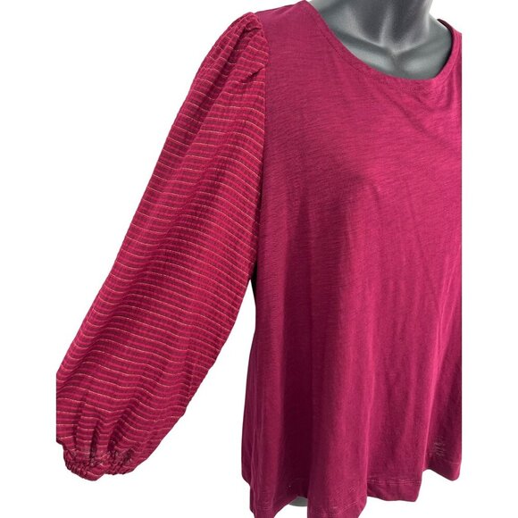 Loft Womens Burgundy Top Striped Balloon Sleeve Tie Back Long Sleeve Stripe New - Picture 4 of 8
